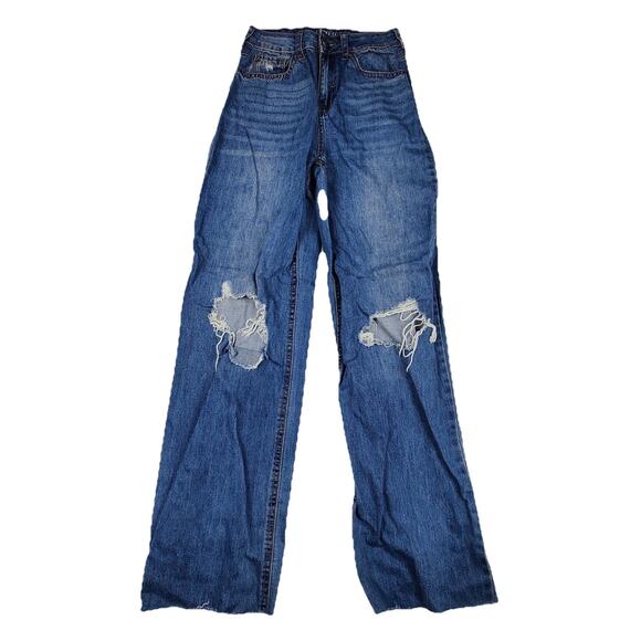 Rewash Other - Rewash Wide Leg Jeans Juniors 3/26 Blue Medium Wash High Rise Distressed 26x29.5
